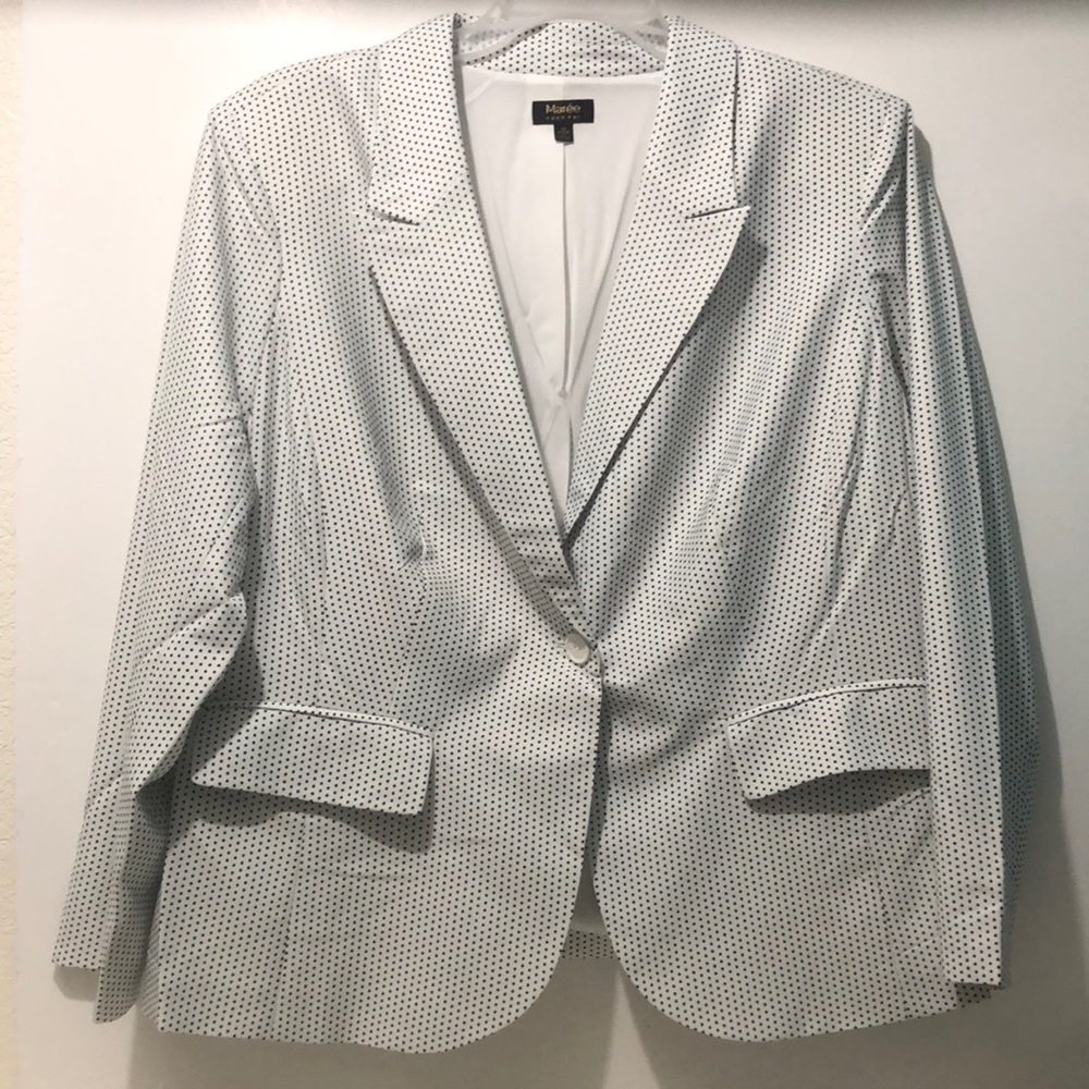 Maree Blazer Women 20 Notch Collar Crepe Stretch White Black Polca Dots Pockets